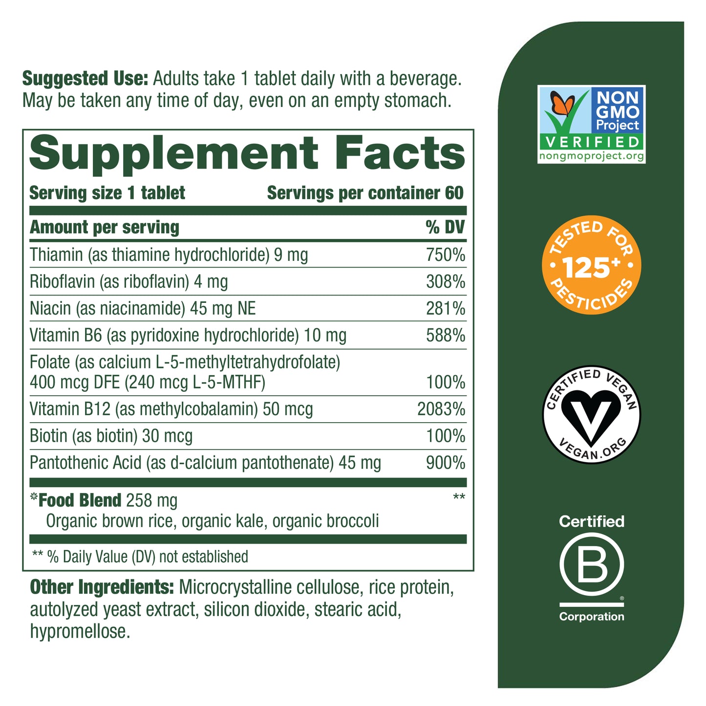 MegaFood Balanced B Complex - Supports Celllular Energy with Vitamins B1, B2, B3, B5, B6, B7, B9, B12 - Gluten Free and Made Without Dairy - Vegan - 60 Tabs