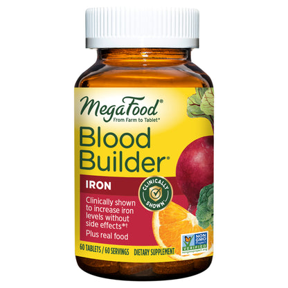 MegaFood Blood Builder - Iron Supplement for Energy Support with Vitamin B12 and Folic Acid - No Nausea or Constipation - 60 Tablets