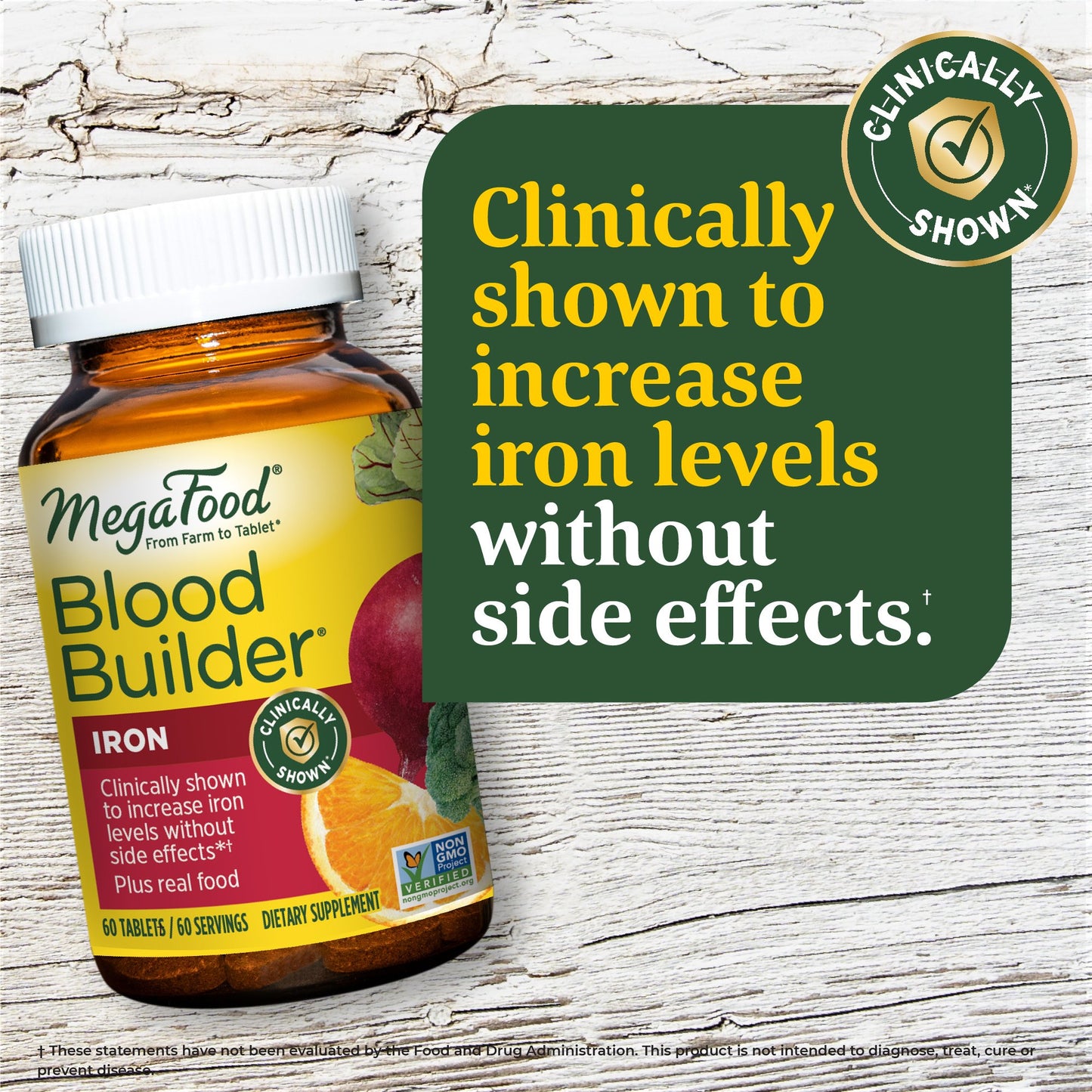 MegaFood Blood Builder - Iron Supplement for Energy Support with Vitamin B12 and Folic Acid - No Nausea or Constipation - 60 Tablets