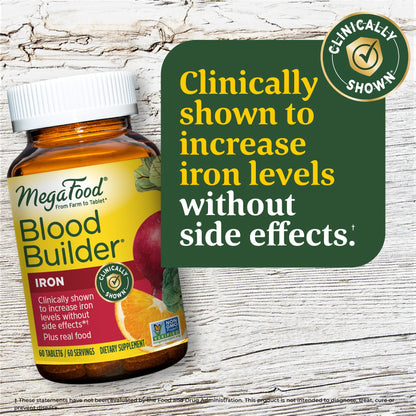 MegaFood Blood Builder - Iron Supplement for Energy Support with Vitamin B12 and Folic Acid - No Nausea or Constipation - 60 Tablets