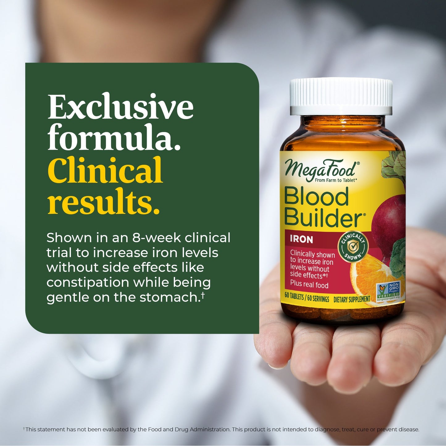 MegaFood Blood Builder - Iron Supplement for Energy Support with Vitamin B12 and Folic Acid - No Nausea or Constipation - 60 Tablets