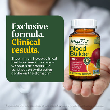 MegaFood Blood Builder - Iron Supplement for Energy Support with Vitamin B12 and Folic Acid - No Nausea or Constipation - 60 Tablets