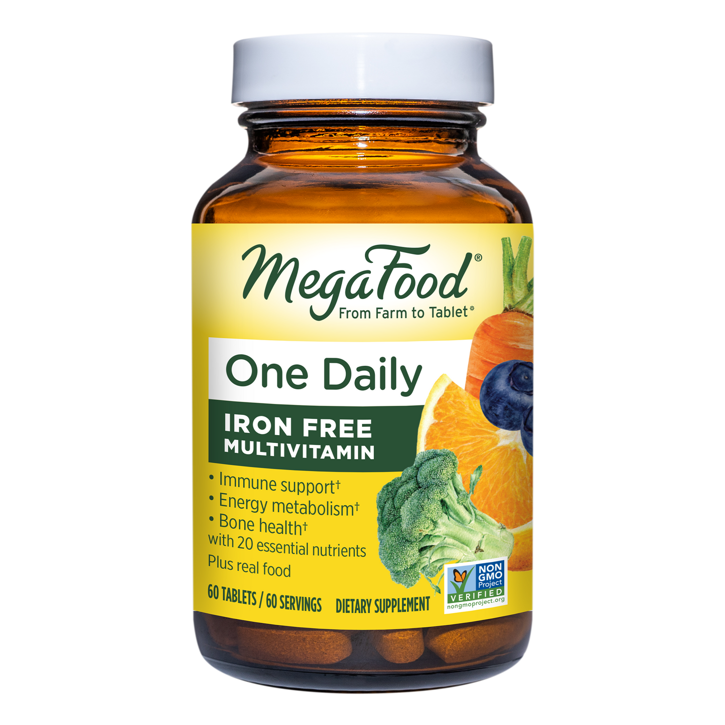 MegaFood One Daily Iron Free - Multivitamin for Men and Women with Vitamin C, Vitamin E, and B Vitamins - Gluten Free, Non-GMO, and Made Without Dairy - Vegetarian - 60 Tabs