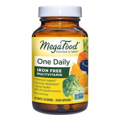 MegaFood One Daily Iron Free - Multivitamin for Men and Women with Vitamin C, Vitamin E, and B Vitamins - Gluten Free, Non-GMO, and Made Without Dairy - Vegetarian - 60 Tabs