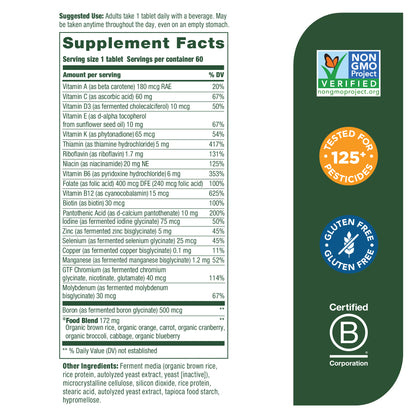 MegaFood One Daily Iron Free - Multivitamin for Men and Women with Vitamin C, Vitamin E, and B Vitamins - Gluten Free, Non-GMO, and Made Without Dairy - Vegetarian - 60 Tabs
