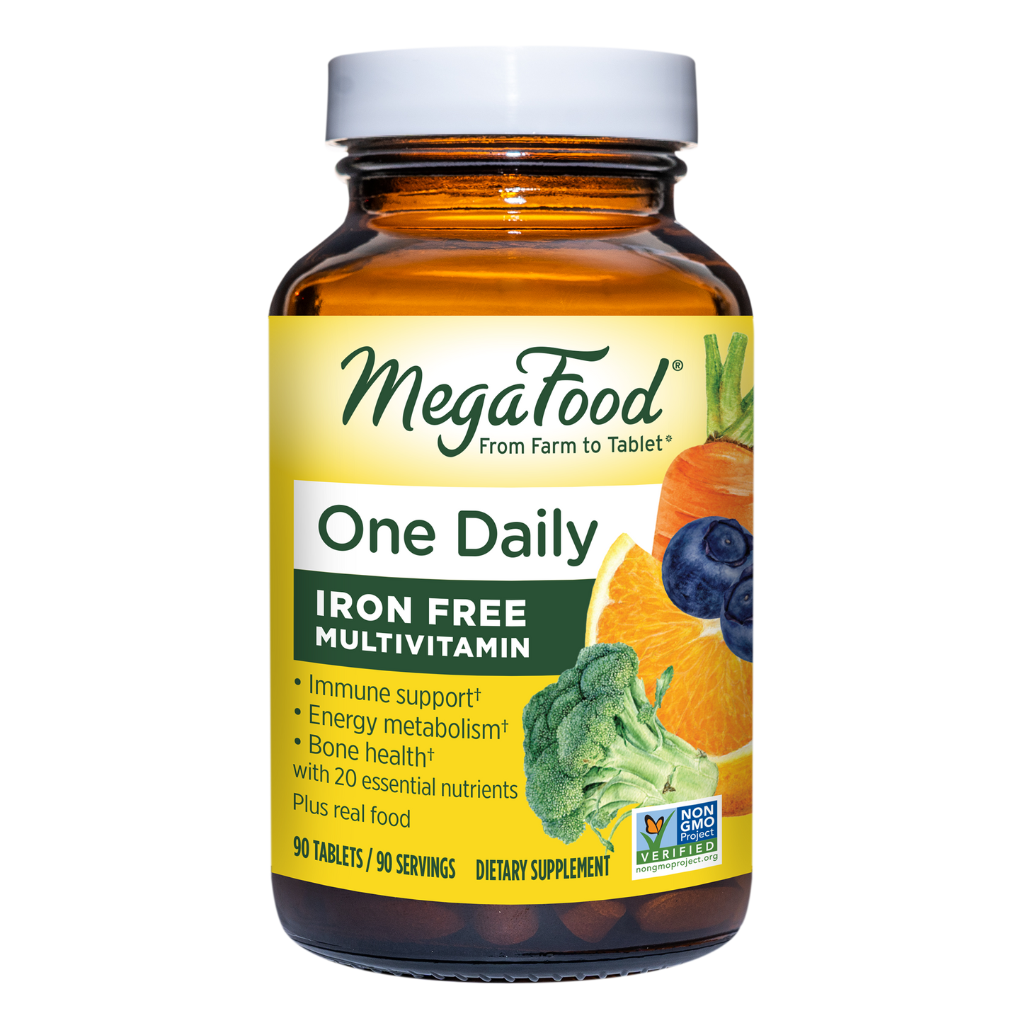 MegaFood One Daily Iron Free - Multivitamin for Men and Women with Vitamin C, Vitamin E, and B Vitamins - Gluten Free, Non-GMO, and Made Without Dairy - Vegetarian - 90 Tabs