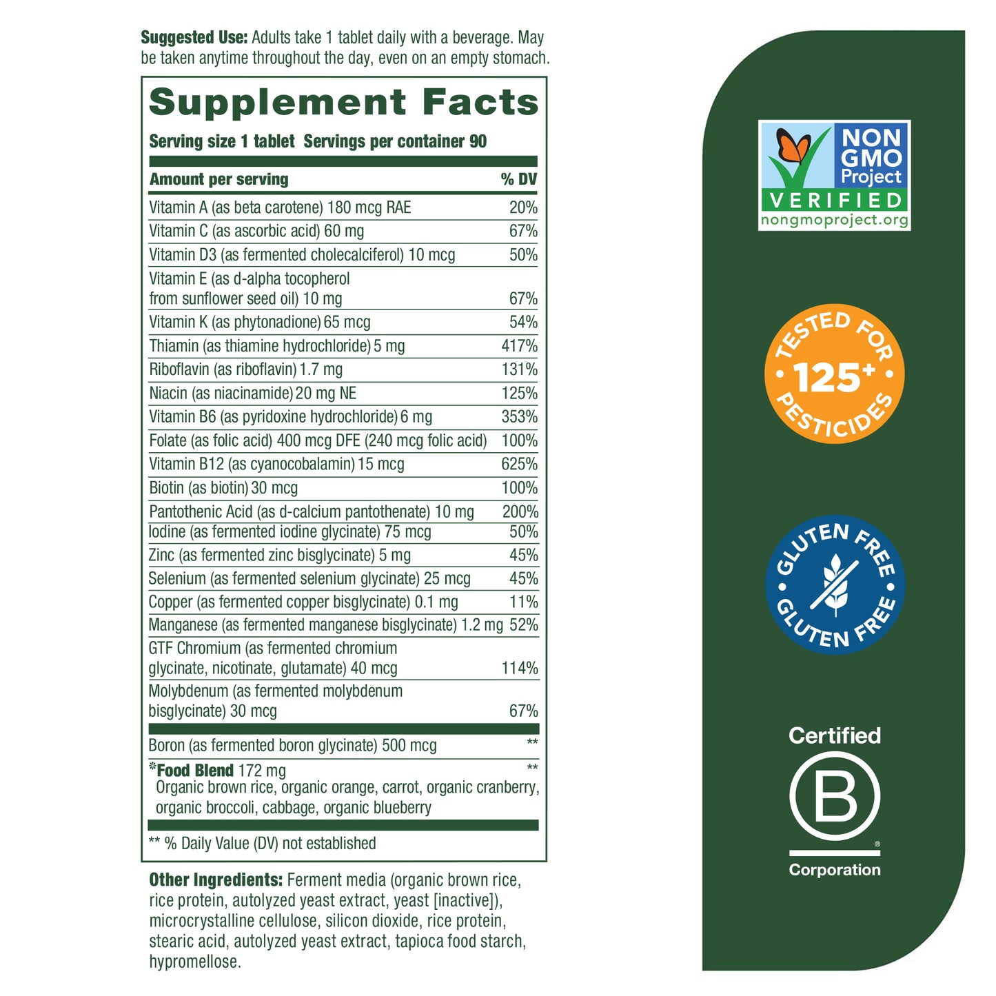 MegaFood One Daily Iron Free - Multivitamin for Men and Women with Vitamin C, Vitamin E, and B Vitamins - Gluten Free, Non-GMO, and Made Without Dairy - Vegetarian - 90 Tabs