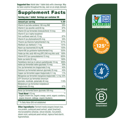 MegaFood One Daily Iron Free - Multivitamin for Men and Women with Vitamin C, Vitamin E, and B Vitamins - Gluten Free, Non-GMO, and Made Without Dairy - Vegetarian - 90 Tabs