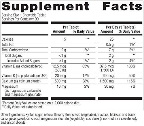 Bariatric Advantage Calcium Citrate Chewable 500mg with Vitamin D3 for Bariatric Surgery Patients Including Gastric Bypass and Sleeve Gastrectomy, Low Sugar - Wild Cherry Flavor, 90 Count