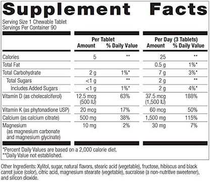 Bariatric Advantage Calcium Citrate Chewable 500mg with Vitamin D3 for Bariatric Surgery Patients Including Gastric Bypass and Sleeve Gastrectomy, Low Sugar - Wild Cherry Flavor, 90 Count
