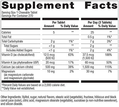 Bariatric Advantage Calcium Citrate Chewable 500mg with Vitamin D3 for Bariatric Surgery Patients Including Gastric Bypass and Sleeve Gastrectomy, Low Sugar - Wild Cherry Flavor, 270 Count