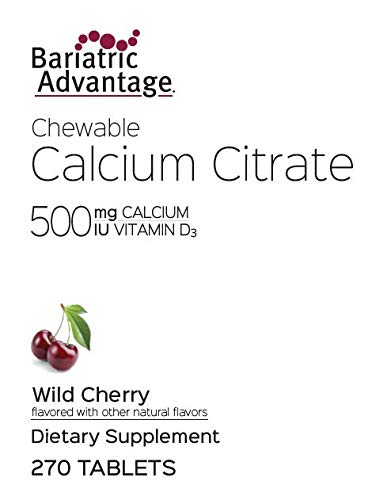 Bariatric Advantage Calcium Citrate Chewable 500mg with Vitamin D3 for Bariatric Surgery Patients Including Gastric Bypass and Sleeve Gastrectomy, Low Sugar - Wild Cherry Flavor, 270 Count