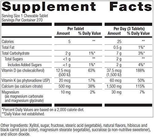 Bariatric Advantage Calcium Citrate Chewable 500mg with Vitamin D3 for Bariatric Surgery Patients Including Gastric Bypass and Sleeve Gastrectomy, Low Sugar - Cinnamon Flavor, 270 Count