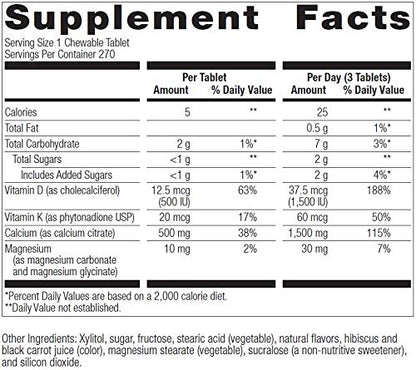 Bariatric Advantage Calcium Citrate Chewable 500mg with Vitamin D3 for Bariatric Surgery Patients Including Gastric Bypass and Sleeve Gastrectomy, Low Sugar - Cinnamon Flavor, 270 Count