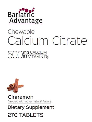 Bariatric Advantage Calcium Citrate Chewable 500mg with Vitamin D3 for Bariatric Surgery Patients Including Gastric Bypass and Sleeve Gastrectomy, Low Sugar - Cinnamon Flavor, 270 Count