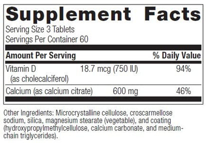 Bariatric Advantage Non Chewable Calcium Citrate for Bariatric Surgery Patients, 600 mg Calcium Per Serving with Vitamin D3 to Increase Absorption - 180 Tablets