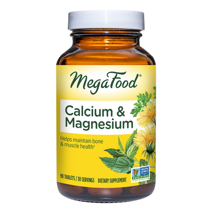 MegaFood Calcium & Magnesium - Essential Mineral Supplement for Bone and Cardiovascular Health Support - For Men and Women - Gluten-Free, Non-GMO, Made without Dairy - Vegan - 90 Tabs (45 Servings)