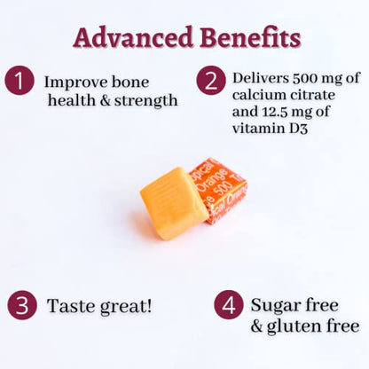 Bariatric Advantage Calcium Citrate Chewy Bites 500mg with Vitamin D3 for Bariatric Surgery Patients Including Gastric Bypass and Sleeve Gastrectomy, Sugar Free - Tropical Orange Flavor, 90 Count