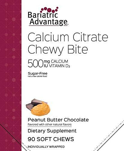 Bariatric Advantage Calcium Citrate Chewy Bites 500mg with Vitamin D3 for Bariatric Surgery Patients Including Gastric Bypass and Sleeve Gastrectomy, Sugar Free - Peanut Butter Chocolate, 90 Count