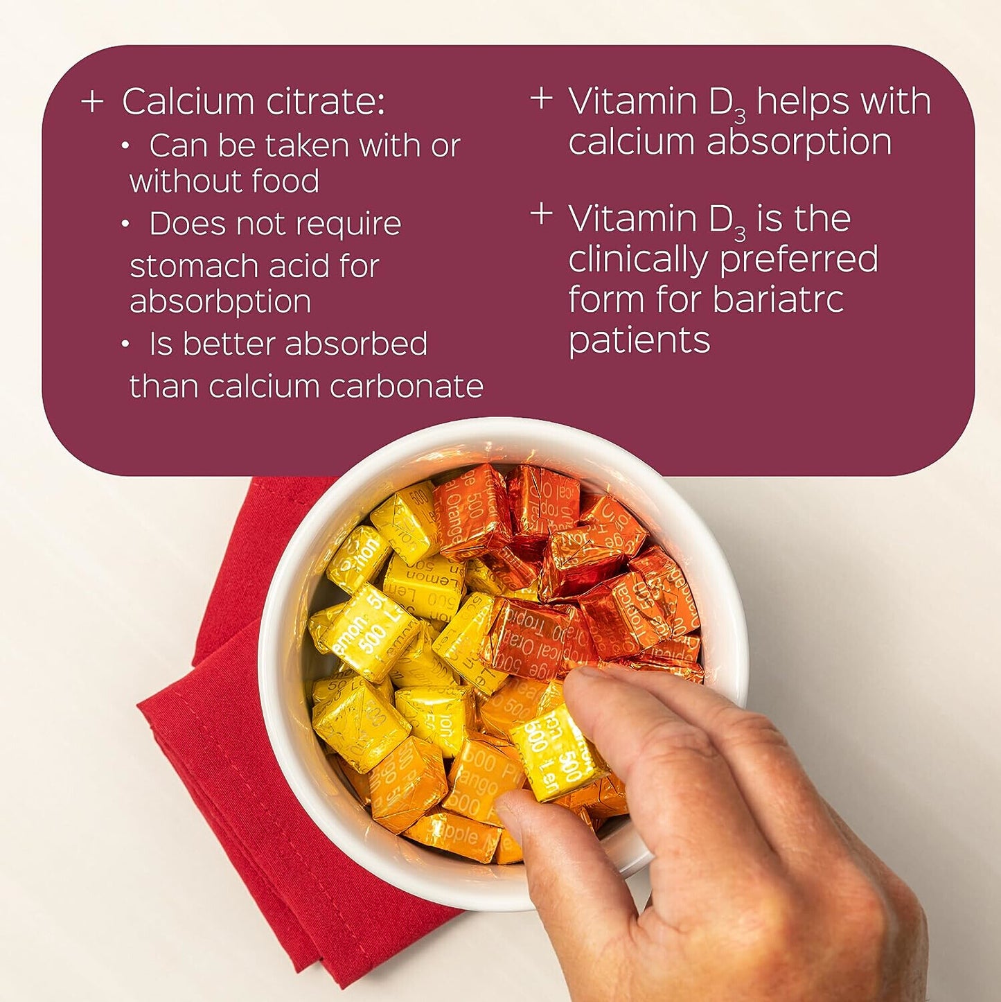 Bariatric Advantage Calcium Citrate Chewy Bites 500mg with Vitamin D3 Assorted Fruit - 90 Chews