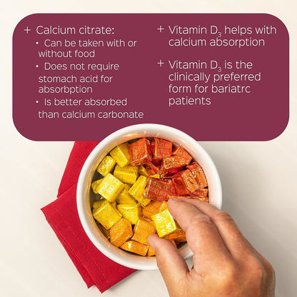 Bariatric Advantage Calcium Citrate Chewy Bites 500mg with Vitamin D3 Assorted Fruit - 90 Chews