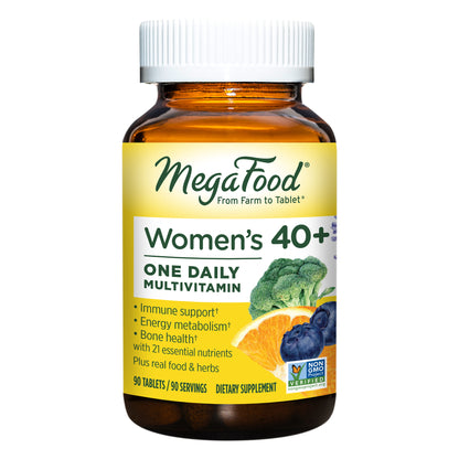 MegaFood Women's 40+ One Daily - Mineral & Multivitamin Supplement for Women with Vitamin B, C, & D, Folate, Biotin & Iron - Non-GMO, Gluten-Free, Vegetarian, and Made without Soy & Dairy - 90 Tabs