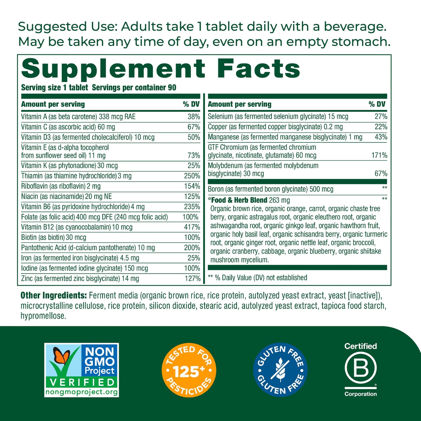 MegaFood Women's 40+ One Daily - Mineral & Multivitamin Supplement for Women with Vitamin B, C, & D, Folate, Biotin & Iron - Non-GMO, Gluten-Free, Vegetarian, and Made without Soy & Dairy - 90 Tabs