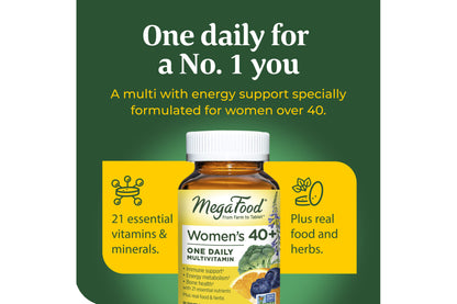 MegaFood Women's 40+ One Daily - Mineral & Multivitamin Supplement for Women with Vitamin B, C, & D, Folate, Biotin & Iron - Non-GMO, Gluten-Free, Vegetarian, and Made without Soy & Dairy - 90 Tabs