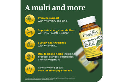 MegaFood Women's 40+ One Daily - Mineral & Multivitamin Supplement for Women with Vitamin B, C, & D, Folate, Biotin & Iron - Non-GMO, Gluten-Free, Vegetarian, and Made without Soy & Dairy - 90 Tabs