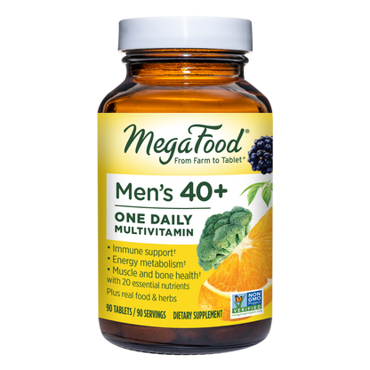 MegaFood Men's 40+ One Daily - Multivitamin & Mineral Supplement - with Selenium & Zinc to Support Men's Health - Non-GMO, Gluten-Free, Vegetarian & Made Without Dairy and Soy - 90 Tabs