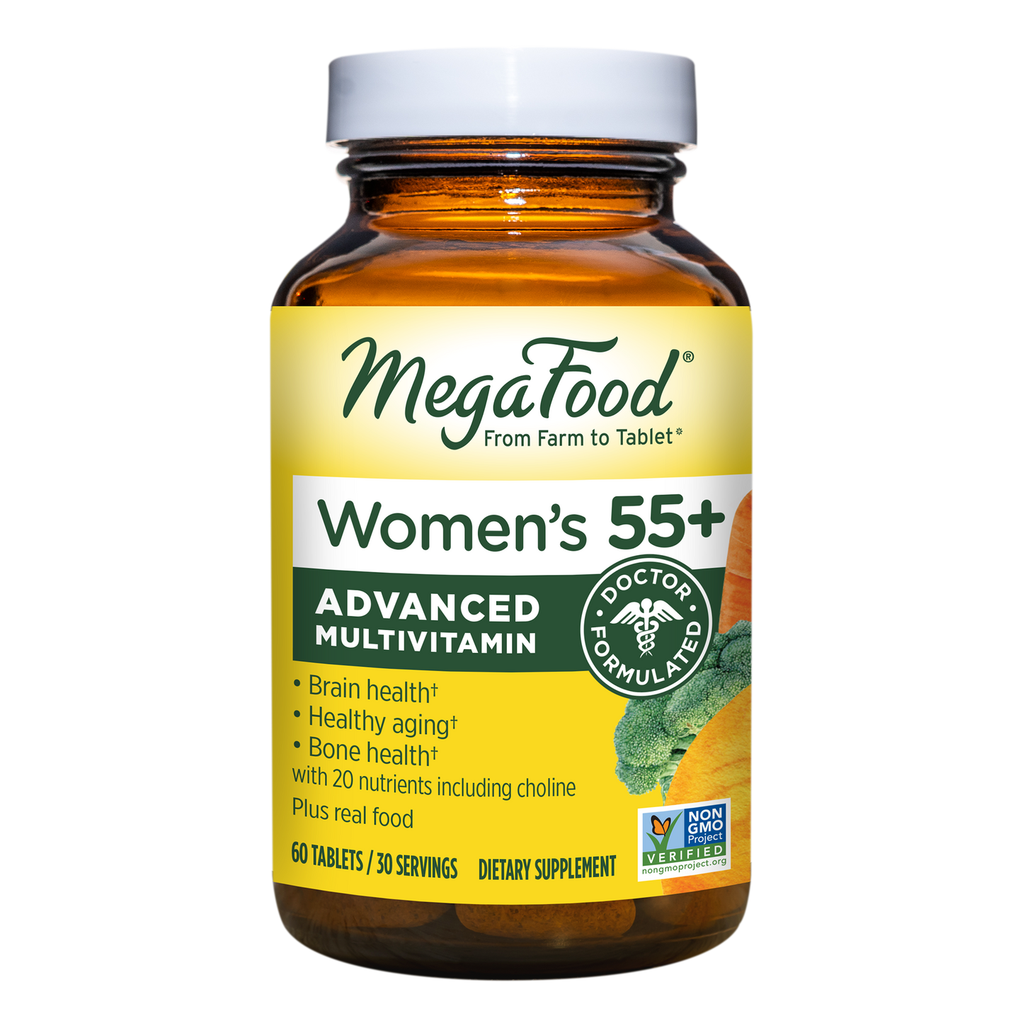 MegaFood Women's 55+ Multivitamin - Multivitamin with Vitamin D, B12, Biotin, Zinc, and Choline - Non-GMO, Gluten-Free, Vegetarian & Made Without Dairy and Soy - 60 Tabs (30 Servings)