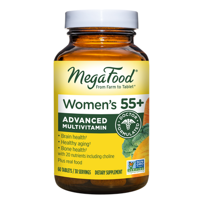 MegaFood Women's 55+ Multivitamin - Multivitamin with Vitamin D, B12, Biotin, Zinc, and Choline - Non-GMO, Gluten-Free, Vegetarian & Made Without Dairy and Soy - 60 Tabs (30 Servings)