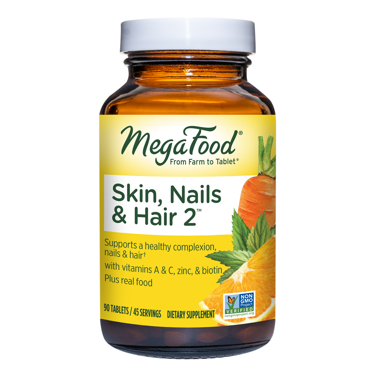 MegaFood, Skin, Nails & Hair 2, Supports Healthy Complexion, Nails & Hair, Multivitamin & Herbal Dietary Supplement, Gluten Free, Vegan, 90 Tablets