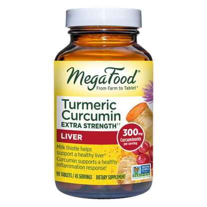 MegaFood Turmeric Curcumin Extra Strength -Supplement to support Liver Health with Bioperine Black Pepper & Milk Thistle Extract - Gluten Free, Vegan & Made without Dairy & Soy - 90 Tabs (45 Servings)