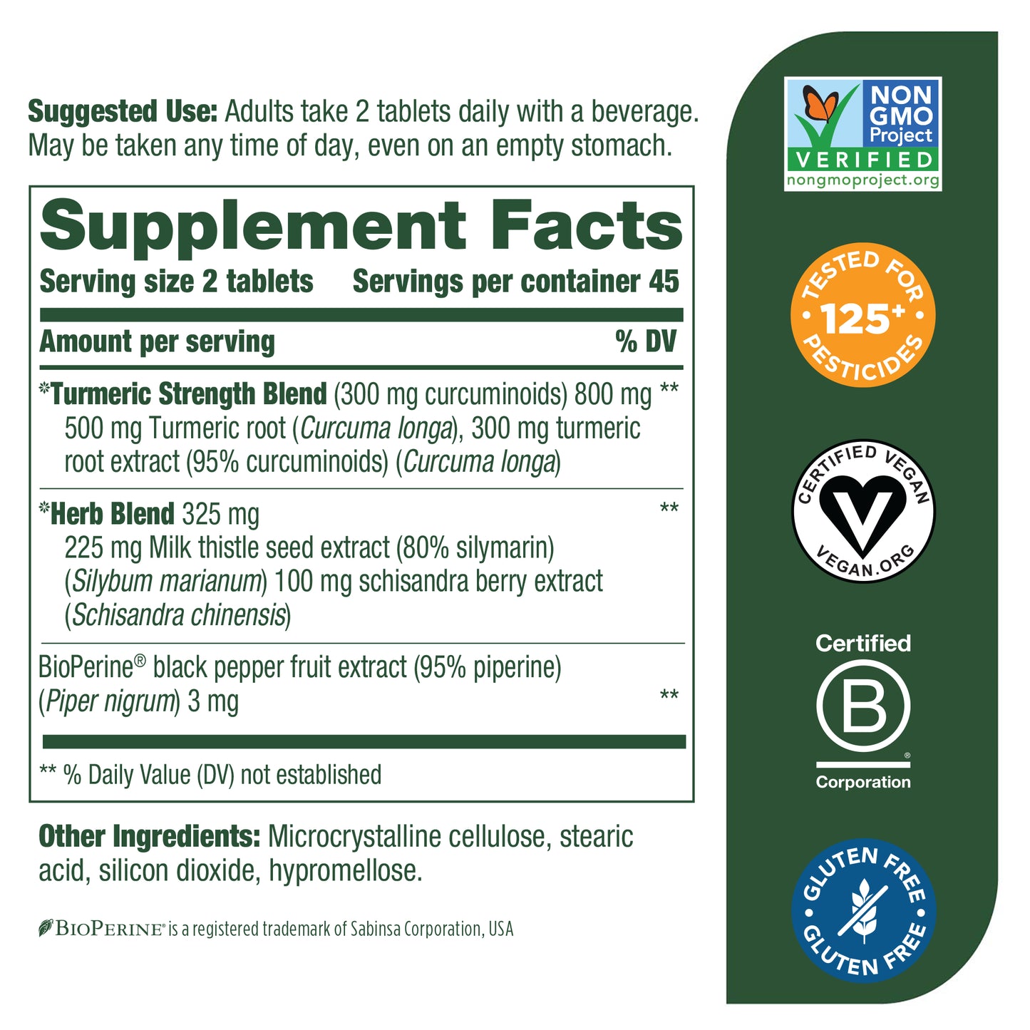 MegaFood Turmeric Curcumin Extra Strength -Supplement to support Liver Health with Bioperine Black Pepper & Milk Thistle Extract - Gluten Free, Vegan & Made without Dairy & Soy - 90 Tabs (45 Servings)