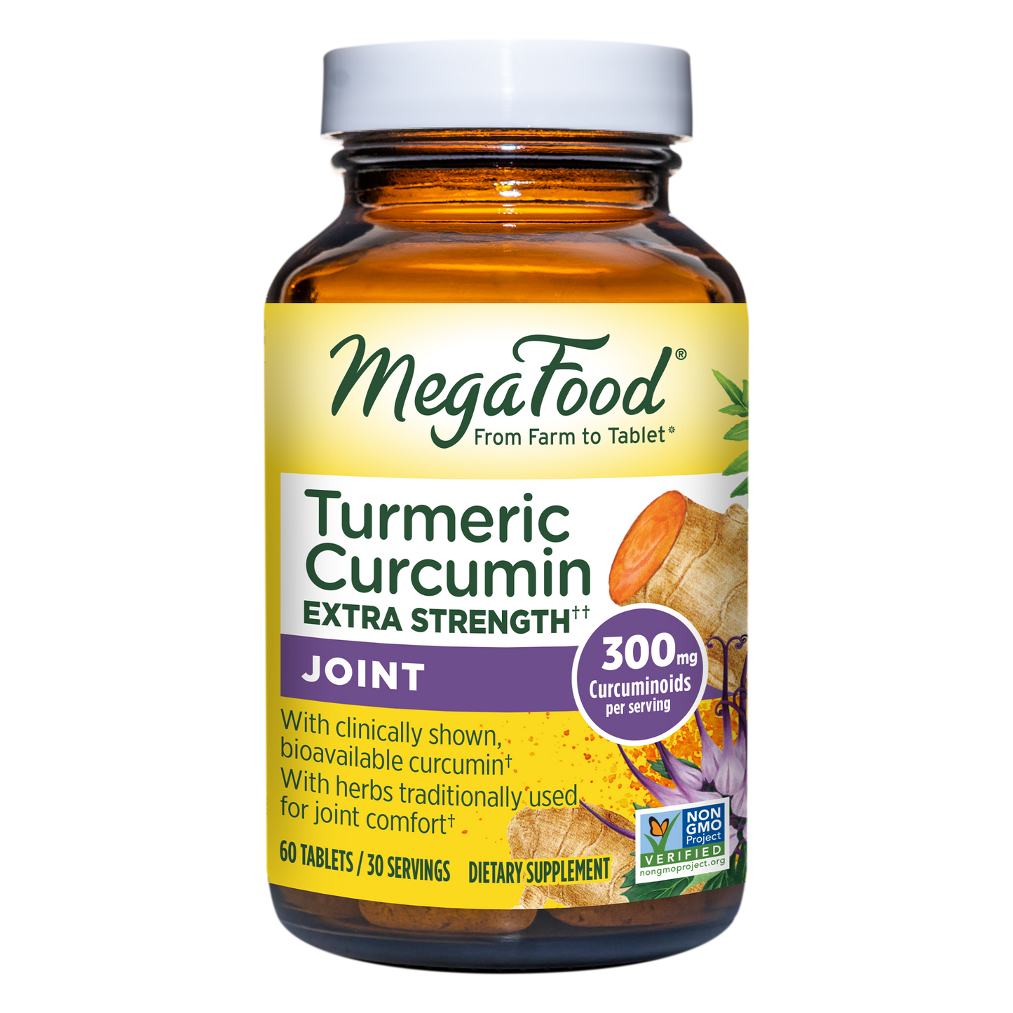 MegaFood, Turmeric Strength for Joint, Maintains Joint Health and Mobility, Vitamin and Herbal Dietary Supplement, Gluten Free, Vegan, 60 tablets (30 servings)