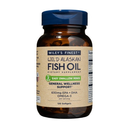 Wild Alaskan Omega-3 Fish Oil - Easy Swallow Minis 2X Double Strength 630mg EPA + DHA Natural Supplement 120 Mini Softgels