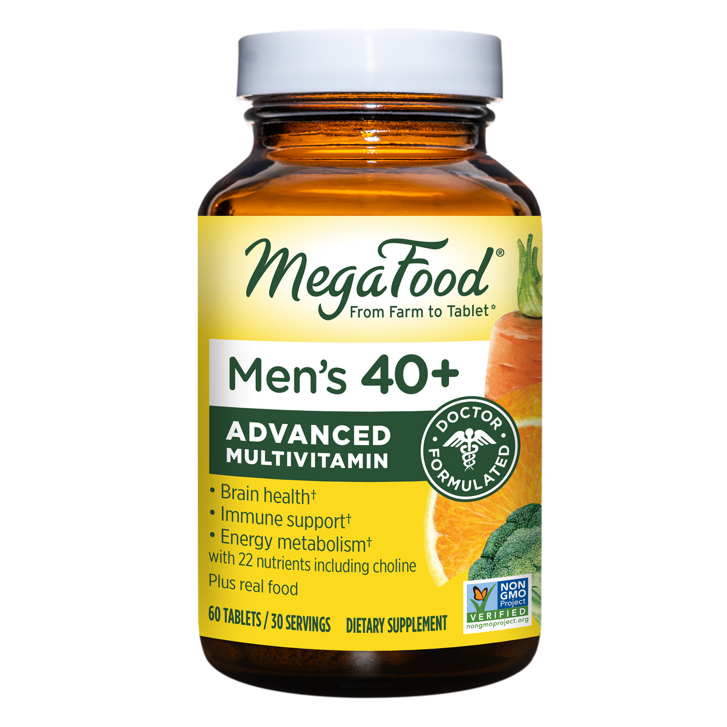 MegaFood, Multi for Men 40+, Supports Optimal Health and Wellbeing, Multivitamin and Mineral Supplement, Gluten Free, Vegetarian, 60 Tablets