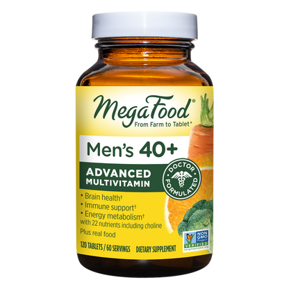 MegaFood, Multi for Men 40+, Supports Optimal Health and Wellbeing, Multivitamin and Mineral Supplement, Gluten Free, Vegetarian, 120 Tablets