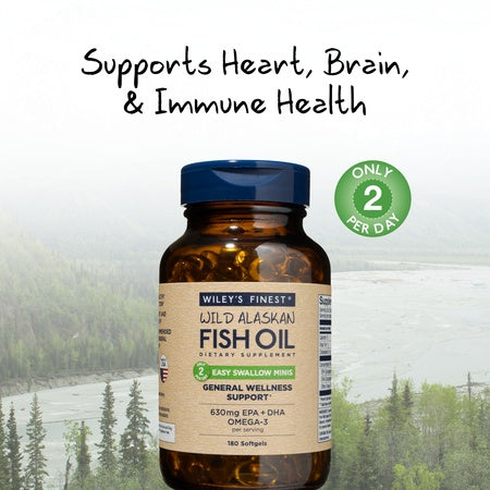 Wild Alaskan Omega-3 Fish Oil - Easy Swallow Minis 2X Double Strength 630mg EPA + DHA Natural Supplement 180 Mini Softgels