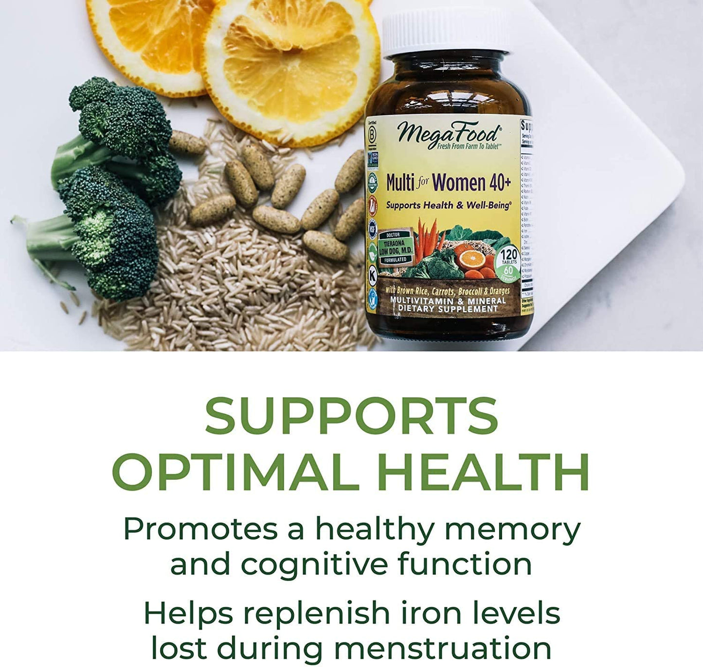 MegaFood, Multi for Women 40+, Supports Optimal Health and Wellbeing, Multivitamin and Mineral Dietary Supplement, Gluten Free, Vegetarian, 120 Tablets