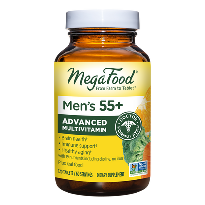 MegaFood, MegaFood's Multi for Men 55+, Supports Optimal Health and Wellbeing, Multivitamin and Mineral Supplement, Gluten Free, Vegetarian, 120 Tablets