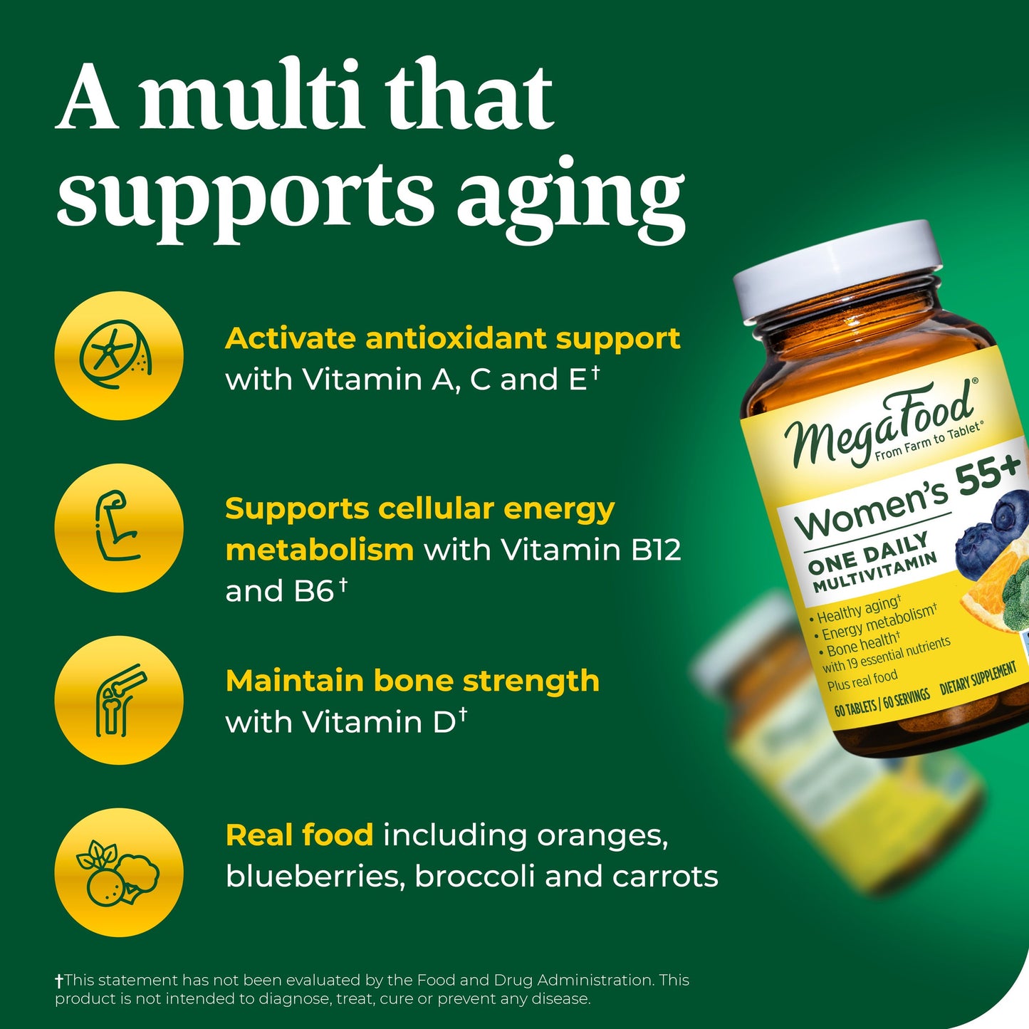 MegaFood, Women Over 55 One Daily, Supports Optimal Health and Wellbeing, Multivitamin and Mineral Dietary Supplement, Vegetarian, 60 Tablets