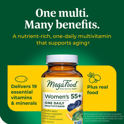 MegaFood, Women Over 55 One Daily, Supports Optimal Health and Wellbeing, Multivitamin and Mineral Dietary Supplement, Vegetarian, 90 Tablets