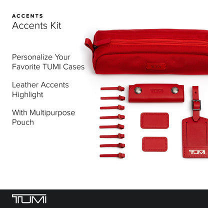 TUMI - Accents Kit - Includes 2 Leather Monogram Patches, 1 Leather Luggage Handle Wrap, 1 Luggage Tag & 8 Leather Zipper Pulls - Cherry