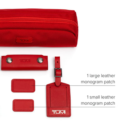 TUMI - Accents Kit - Includes 2 Leather Monogram Patches, 1 Leather Luggage Handle Wrap, 1 Luggage Tag & 8 Leather Zipper Pulls - Cherry