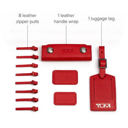TUMI - Accents Kit - Includes 2 Leather Monogram Patches, 1 Leather Luggage Handle Wrap, 1 Luggage Tag & 8 Leather Zipper Pulls - Cherry