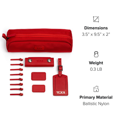 TUMI - Accents Kit - Includes 2 Leather Monogram Patches, 1 Leather Luggage Handle Wrap, 1 Luggage Tag & 8 Leather Zipper Pulls - Cherry