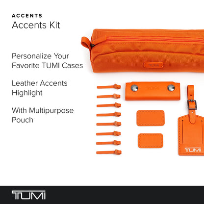 TUMI - Accents Kit - Includes 2 Leather Monogram Patches, 1 Leather Luggage Handle Wrap, 1 Luggage Tag & 8 Leather Zipper Pulls - Sunrise