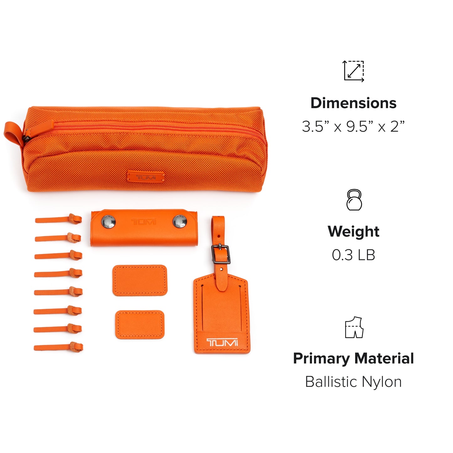 TUMI - Accents Kit - Includes 2 Leather Monogram Patches, 1 Leather Luggage Handle Wrap, 1 Luggage Tag & 8 Leather Zipper Pulls - Sunrise